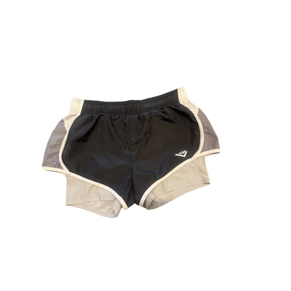 Pony Athletic Shorts Womens Medium Gray & Black Polyester Lined Elastic Waist